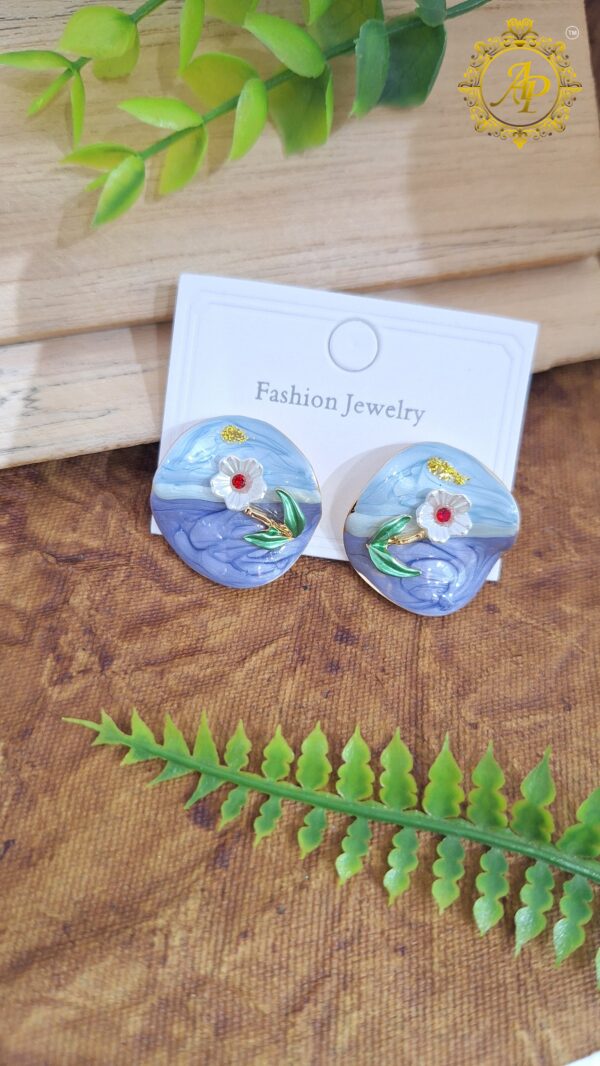 Handcrafted Vintage Floral Enamel Stud Earrings – Elegant Round Design