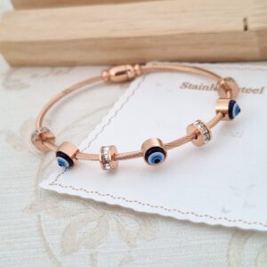 Rose Gold Evil Eye Bead Bracelet – Anti-Tarnish Stainless Steel