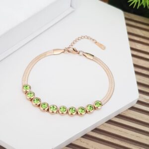Premium Rose Gold Bracelet with Green Crystal Stones | Daily Wear, Anti-Tarnish & Waterproof