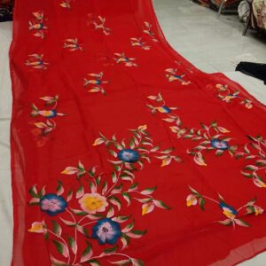 Elegant Half Pure Chiffon Saree with Floral Hand Print & Blouse