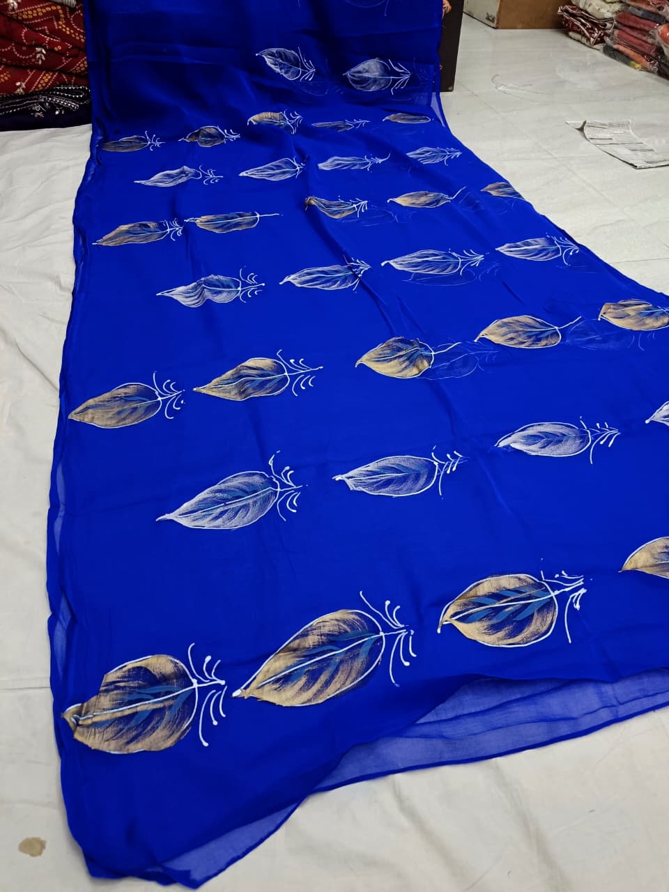 Elegant Half Pure Chiffon Saree with Floral Hand Print & Blouse - Image 7